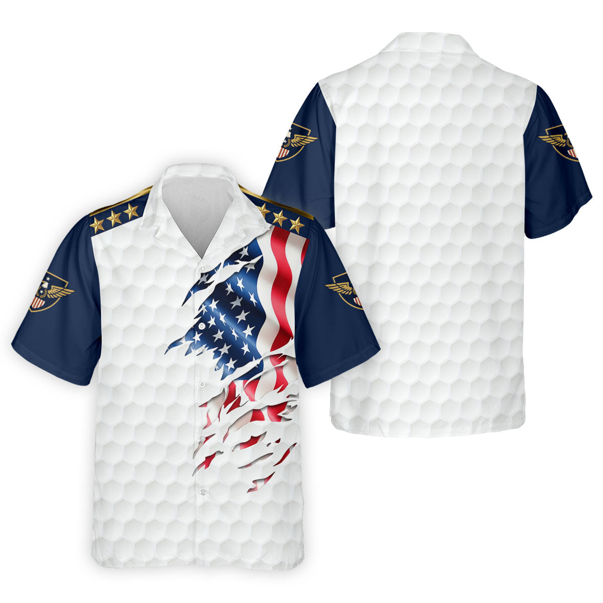 Rugged American Flag With Golf Ball Pattern 4th Of July Golf Tops For Men, 250th Anniversary Patriotic Golf Shirt