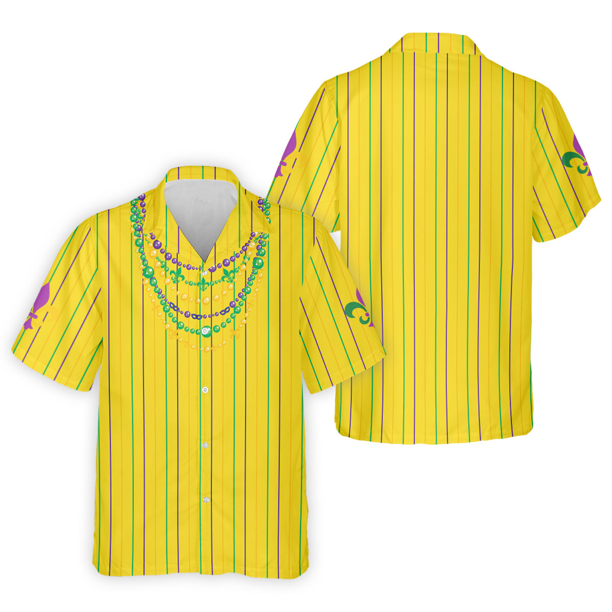 Mardi Gras Beads Necklaces Print Yellow Golf Shirt, Golf Tops For Men, Polo ShirtFor Men, Golf Shirts For Men
