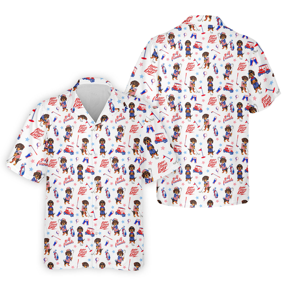 Par Then Bar Cute Dachshund Golf Pose 4th Of July Golf Shirts For Men, 250th Anniversary Patriotic Golf Shirt