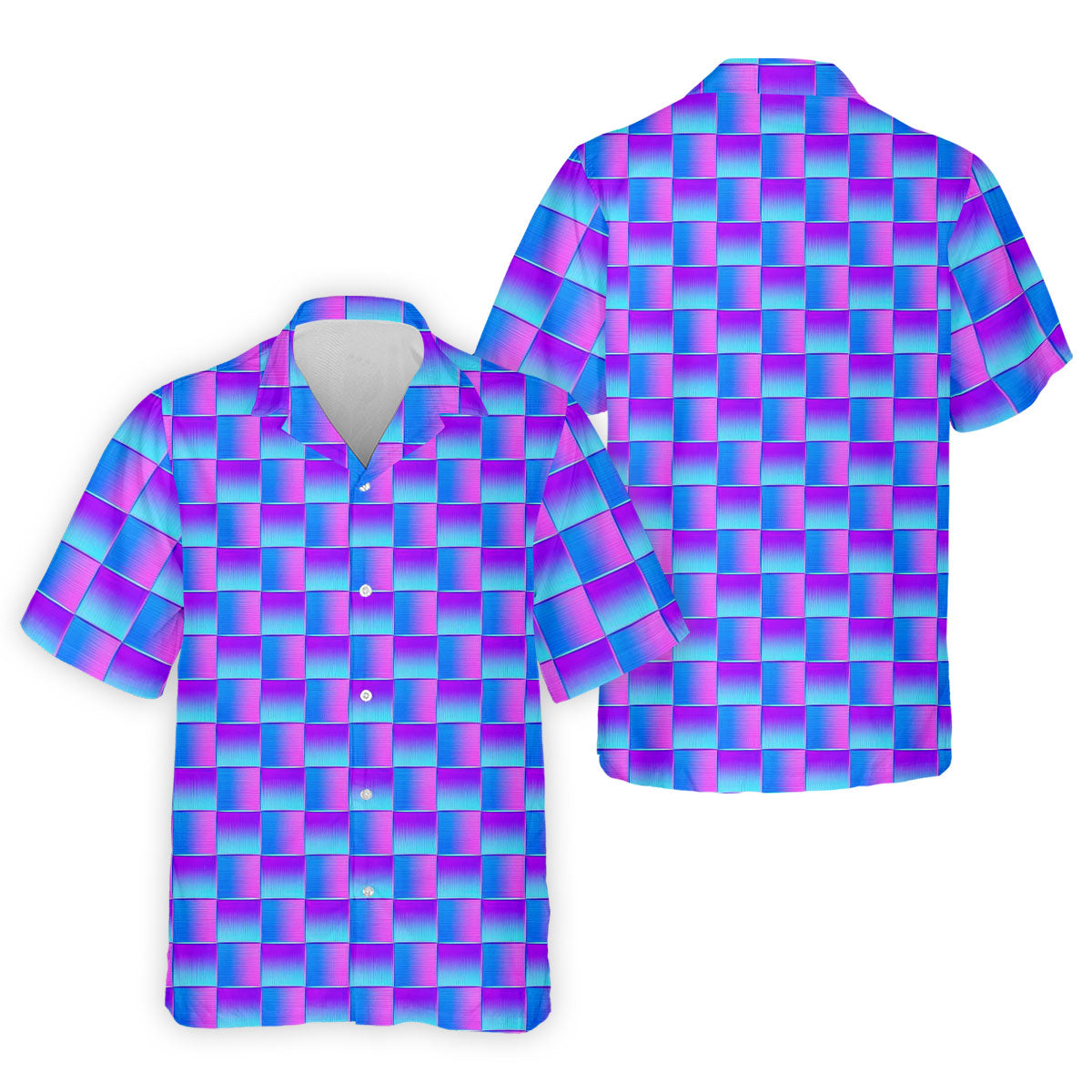 Purple Blue Gradient Checkered Pattern Golf Shirt, Mens Golf Polo, Printed Golf Shirts, Golf Polo Shirts For Men