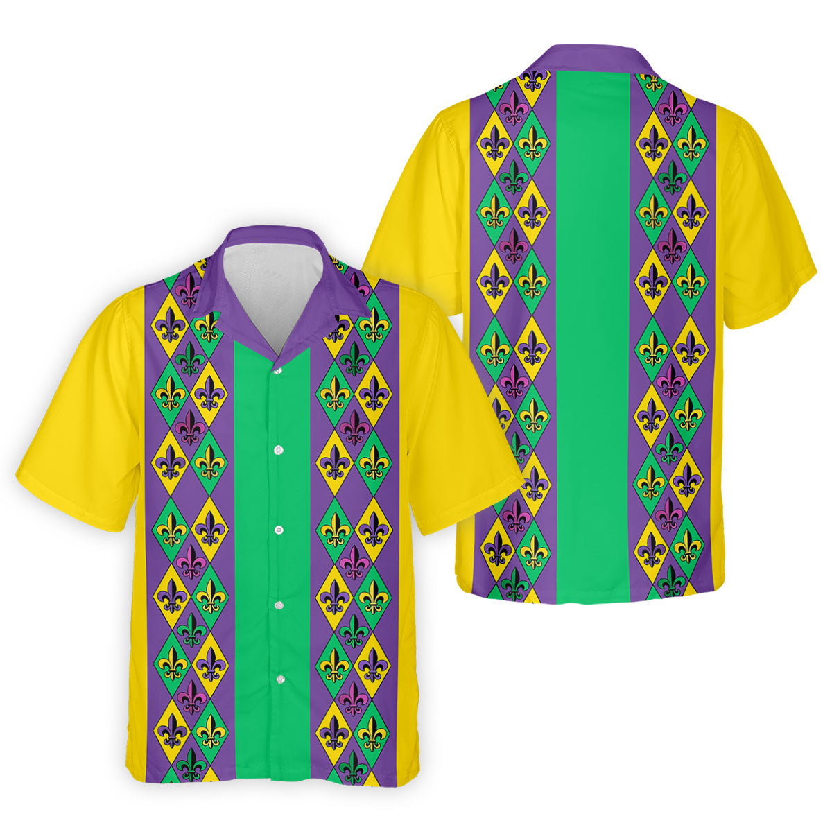 Purple Green Gold Fleur De Lis Argyle Pattern Mardi Gras Golf Shirt, Golf Shirts For Men, Polo ShirtFor Men