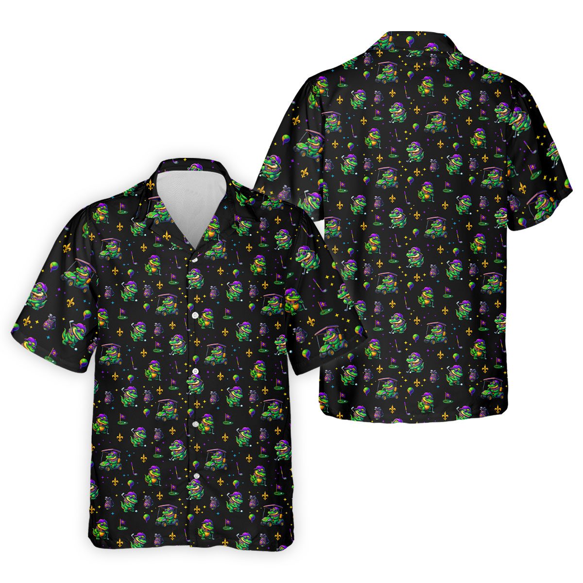 Funny Crocodile Mardi Gras Golf Shirts, Black Golf Shirt, Golf Gift For Men, Golf Shirts For Men