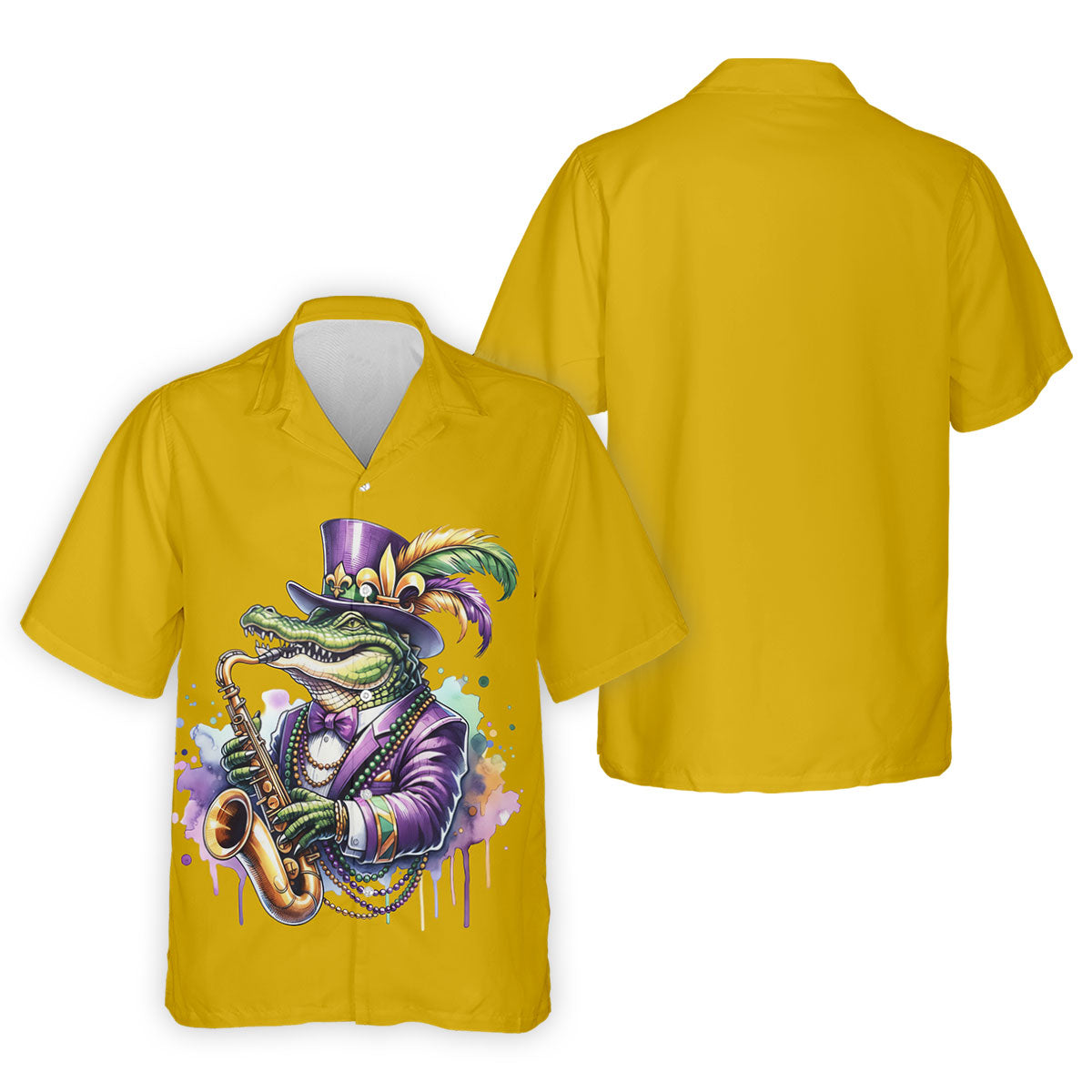 Mardi Gras Alligator Playing Saxophone Yellow Golf Shirt, Golf Shirts For Men, Polo ShirtFor Men