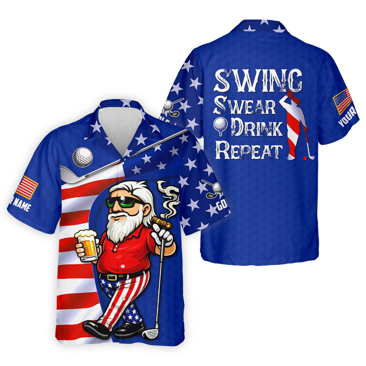 Swing Swear Drink Repeat Golf And Beer Patriotic Man 4th Of July Navy Golf Shirt, 250 Years Golf Shirts For Men