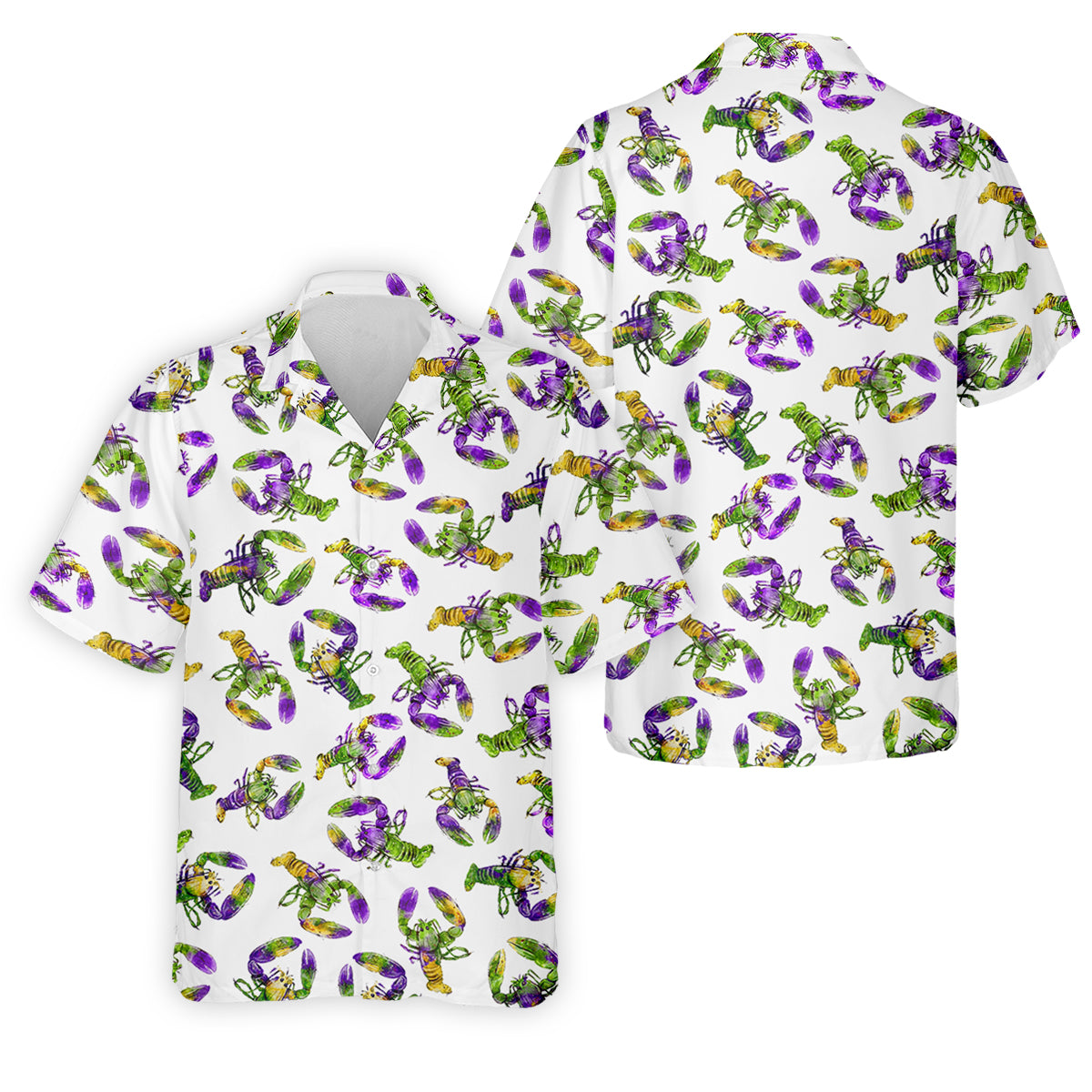 Purple Green Gold Crawfish Pattern Mardi Gras Golf Shirt, Polo ShirtFor Men, Golf Shirts For Men