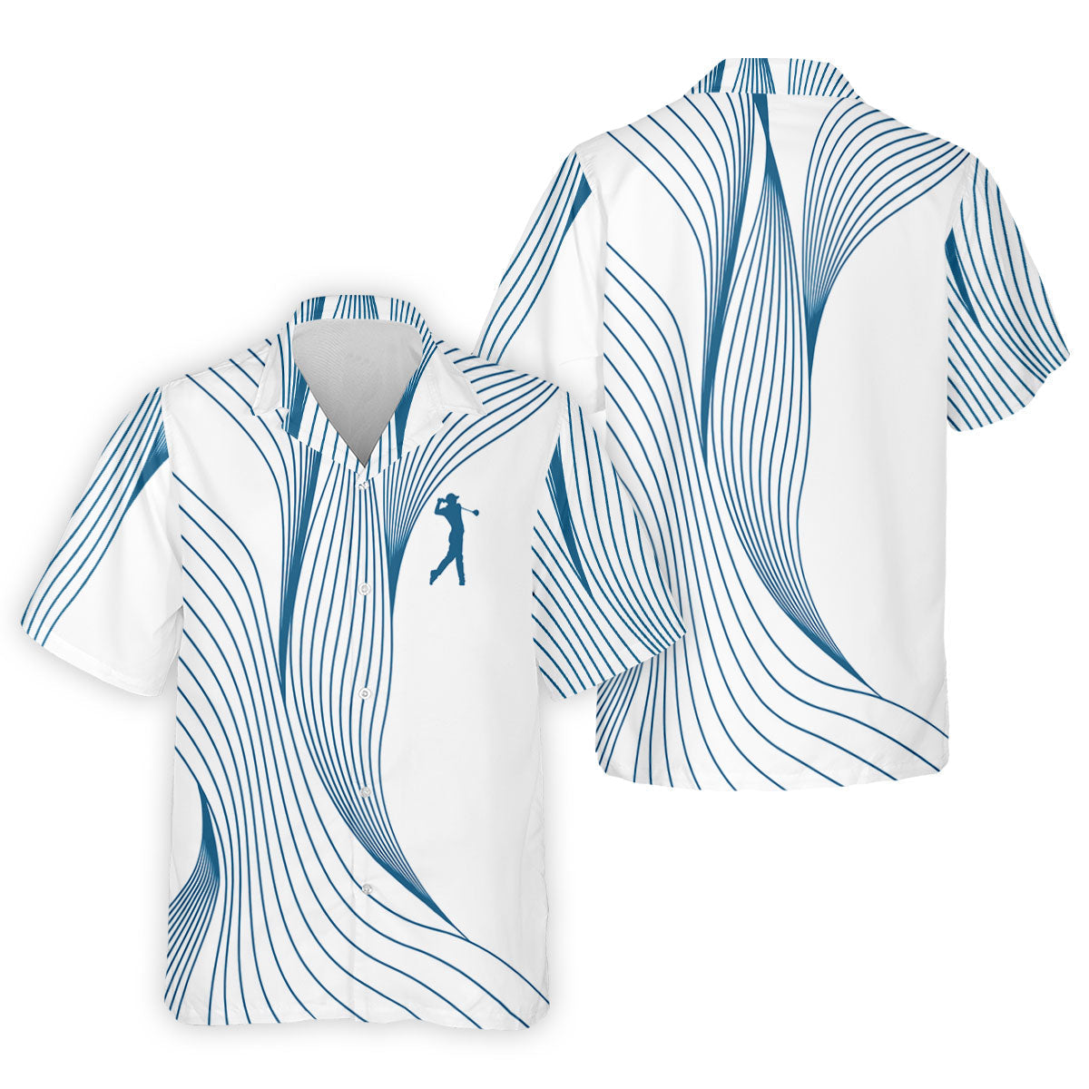 Geometric Line Wavy Line Blue And White Golf Shirts For Men, Men's Golf Shirt, Polo ShirtFor Men