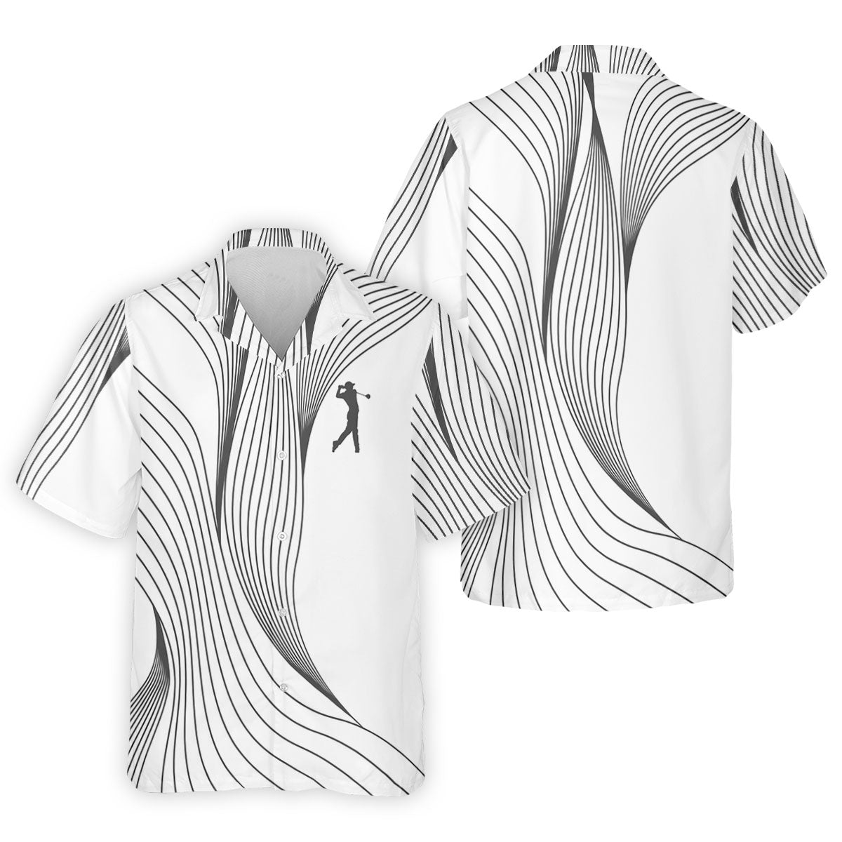 Geometric Line Wavy Line Black And White Golf Shirts For Men, Men's Golf Shirt, Polo ShirtFor Men