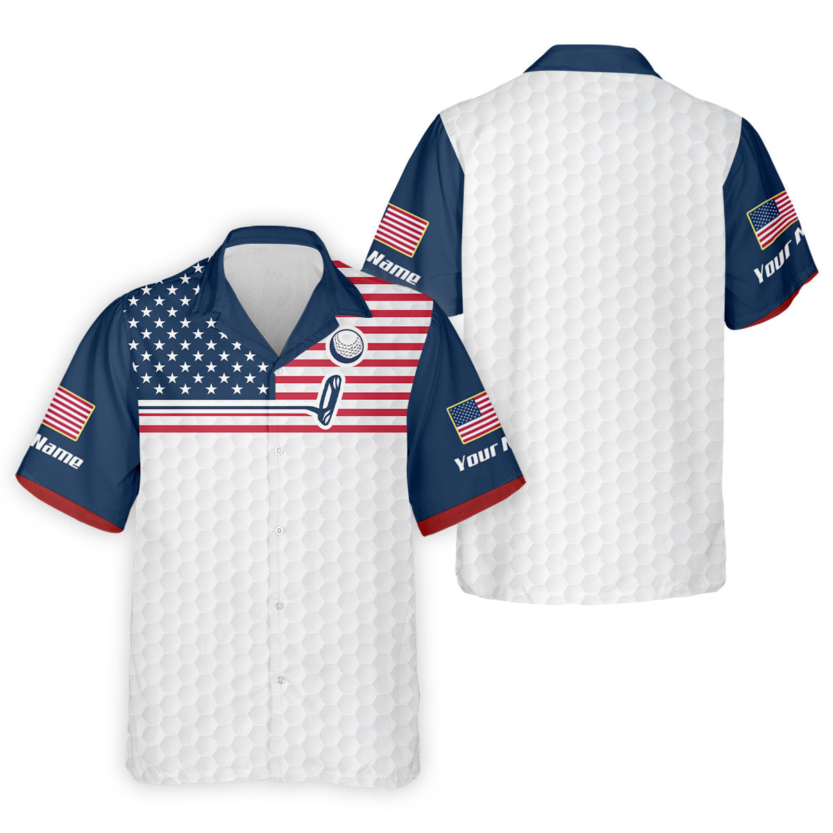 Patriot American Flag Golf Putter Golf Ball Pattern Golf Tops For Men, 250th Anniversary Patriotic Golf Shirt
