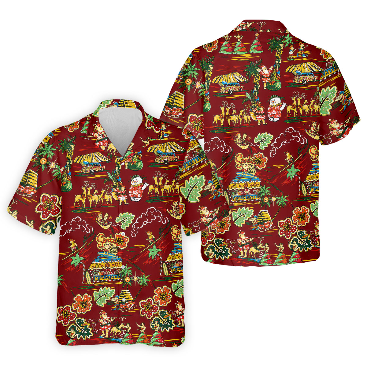 Men's Tropical Santa Surf Shack Golf Shirt, Christmas Golf Shirt, Golf Apparel For Men