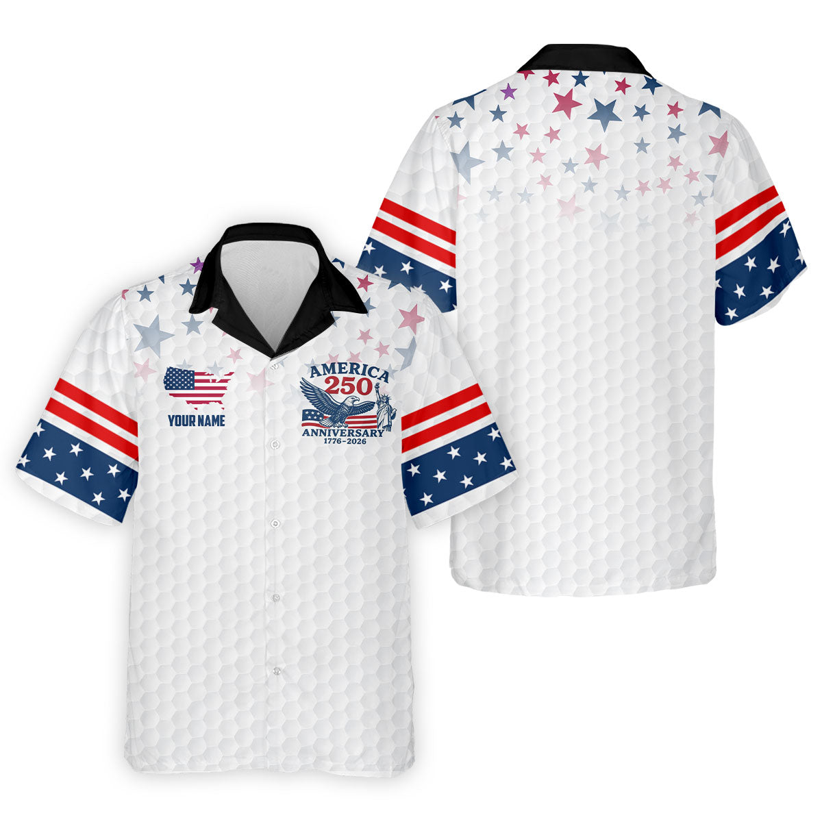 America 250th Anniversary Red White And Blue Stars White Golf Shirt, Patriotic 4th Of July Golf Shirts For Men