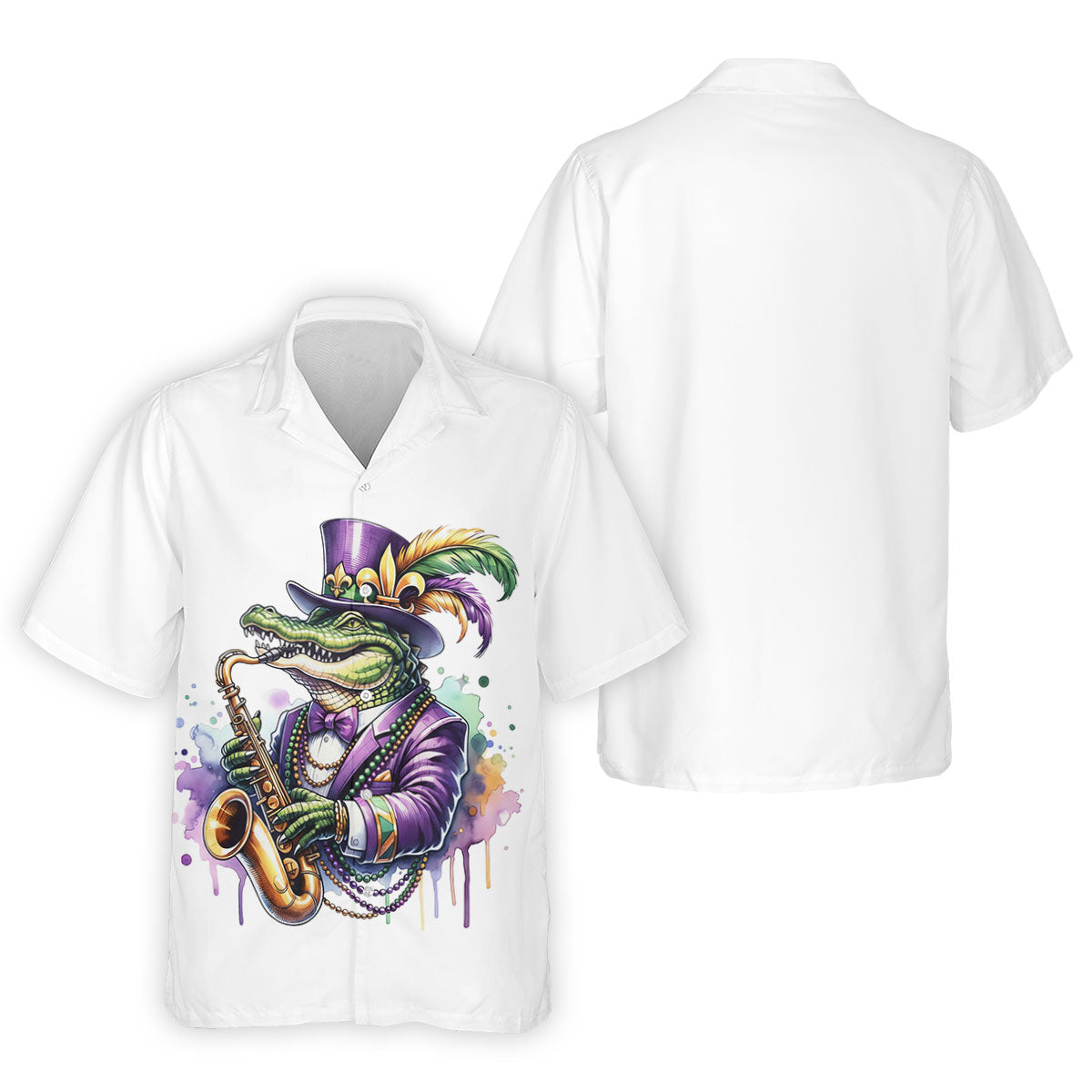Mardi Gras Alligator Playing Saxophone White Golf Shirt, Golf Shirts For Men, Polo Shirt Men