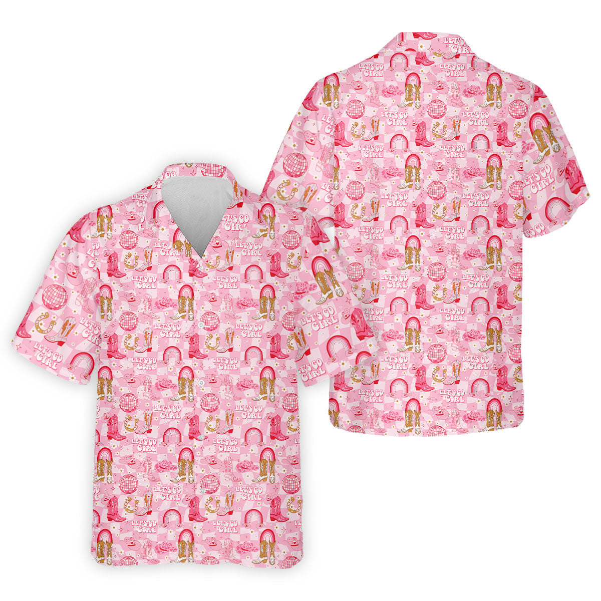 Let's Go Girl Pink Checkered Western Cowgirl Golf Tops For Men, Polo Shirtor Men, Golf Shirts For Men