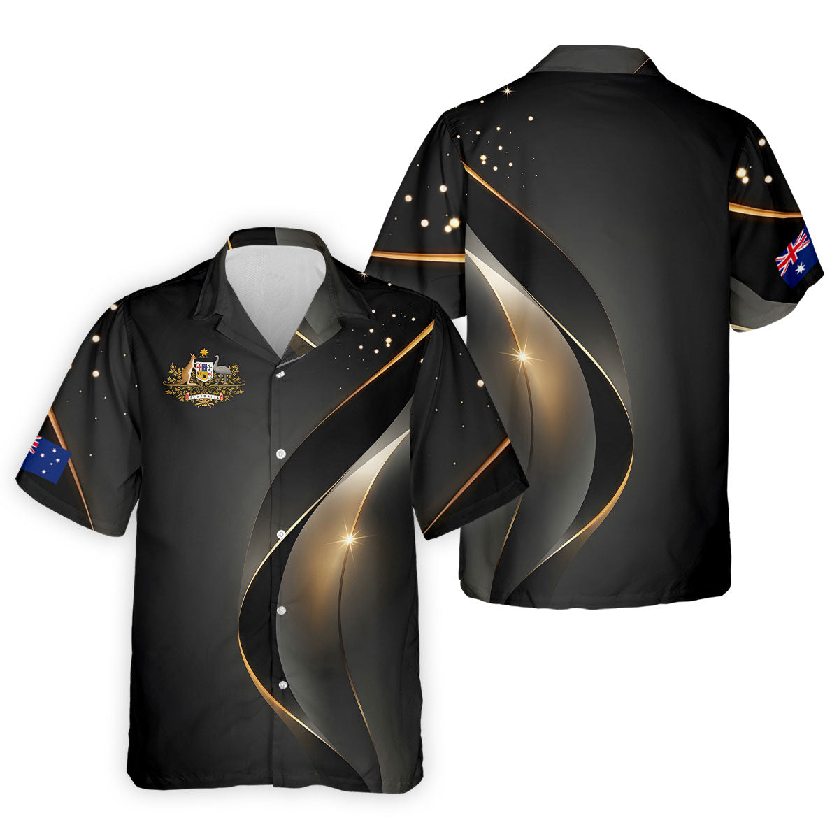 Australian Coat Of Arms Black And Gold Gradient Golf Tops For Men, Polo ShirtFor Men