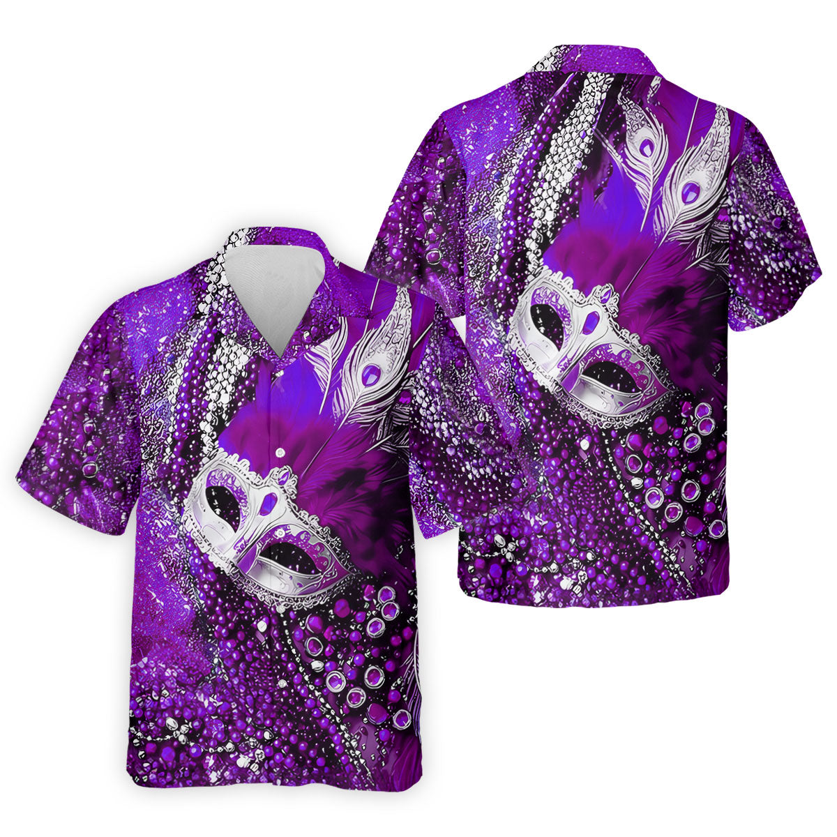 Mardi Gras Masquerade Mask Feather Beads Purple Golf Shirt, Polo ShirtFor Men, Golf Shirts For Men