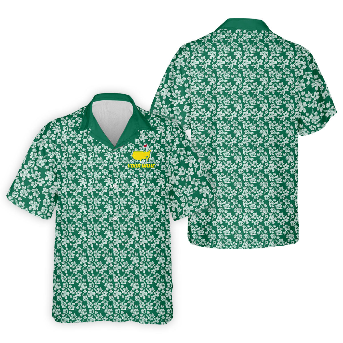 Floral Silhouette Green And White Golf Tops For Men, Golf Shirts For Men, Polo ShirtFor Men