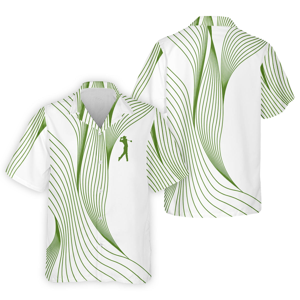 Geometric Line Wavy Line Green And White Golf Shirts For Men, Men's Golf Shirt, Polo ShirtFor Men