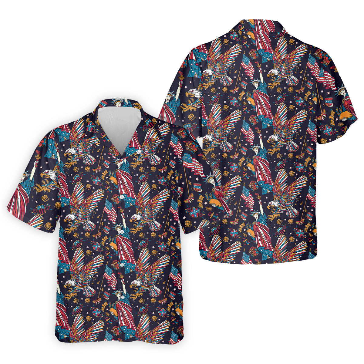 Patriotic American Eagle With Flag Statue Of Liberty Pattern 250th Anniversary Golf Shirts For Men