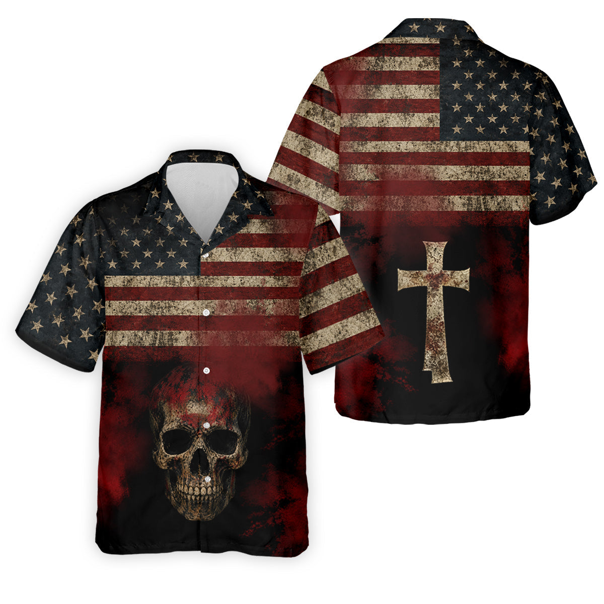 Cool Skull Faith Cross Distressed US Flag 4th Of July Golf Shirt, 250 Years Polo Shirtor Men