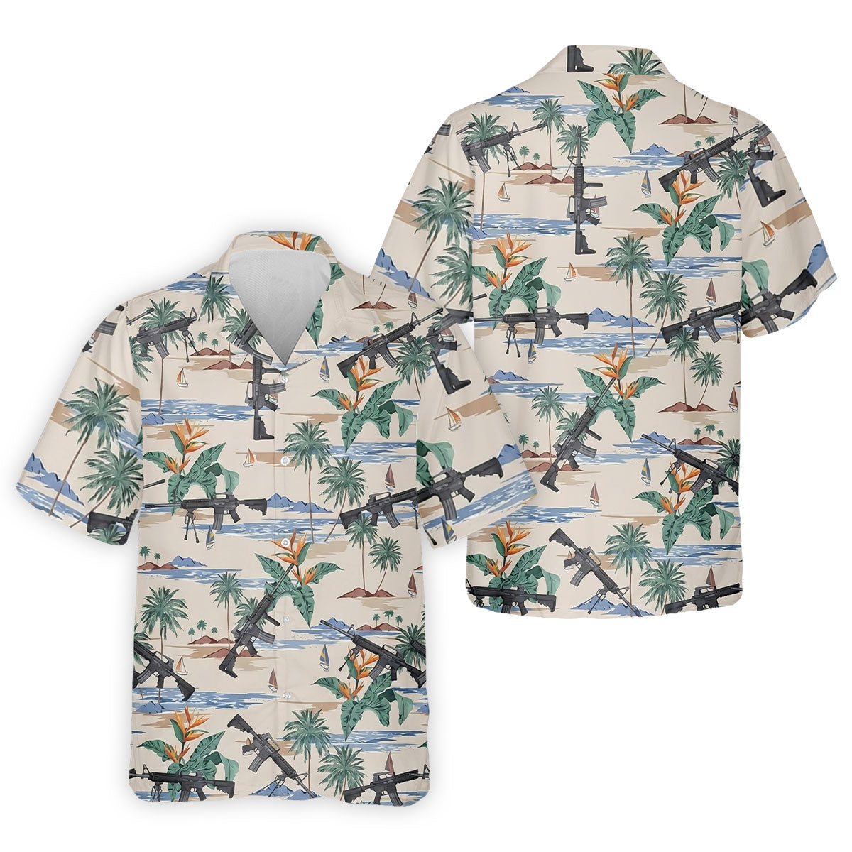 Hawaiian Palm Tree With Army Theme Golf Shirts For Men, Polo ShirtFor Men, Golfing Apparel