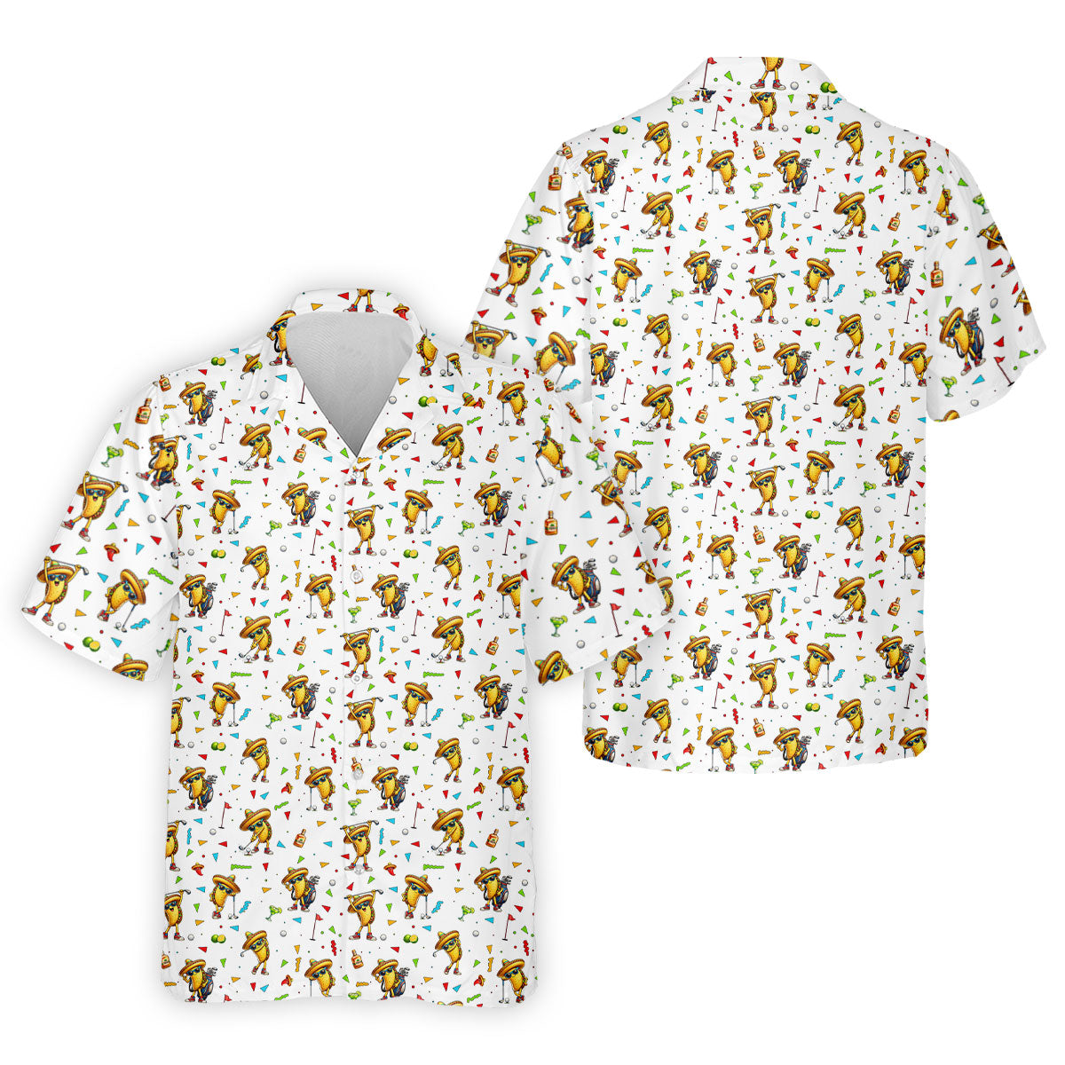 Fairway Fiesta Taco Margarita Mexico Theme White Golf Shirt, Men's Golf Shirts, Polo ShirtFor Men