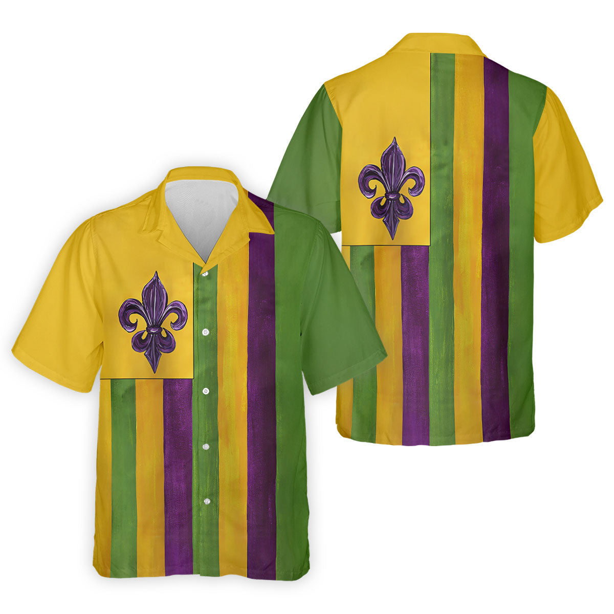 Purple Green Gold Vertical Stripes Fleur De Lis Flower Mardi Gras Golf Shirt, Polo ShirtFor Men, Golf Shirts For Men