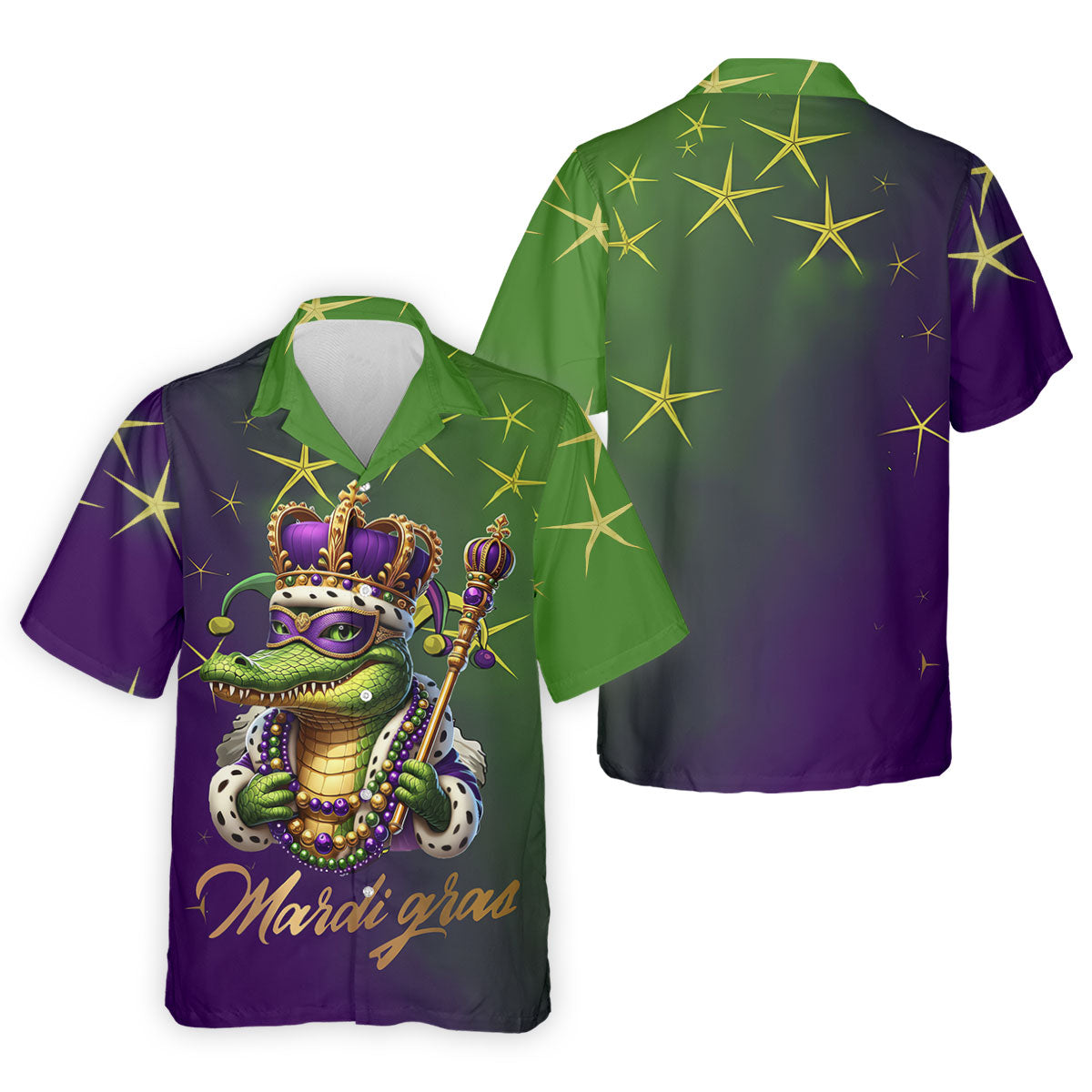 Mardi Gras Aligator Crown Mask Purple Green Gold Golf Tops For Men, Polo ShirtFor Men, Golf Shirts For Men