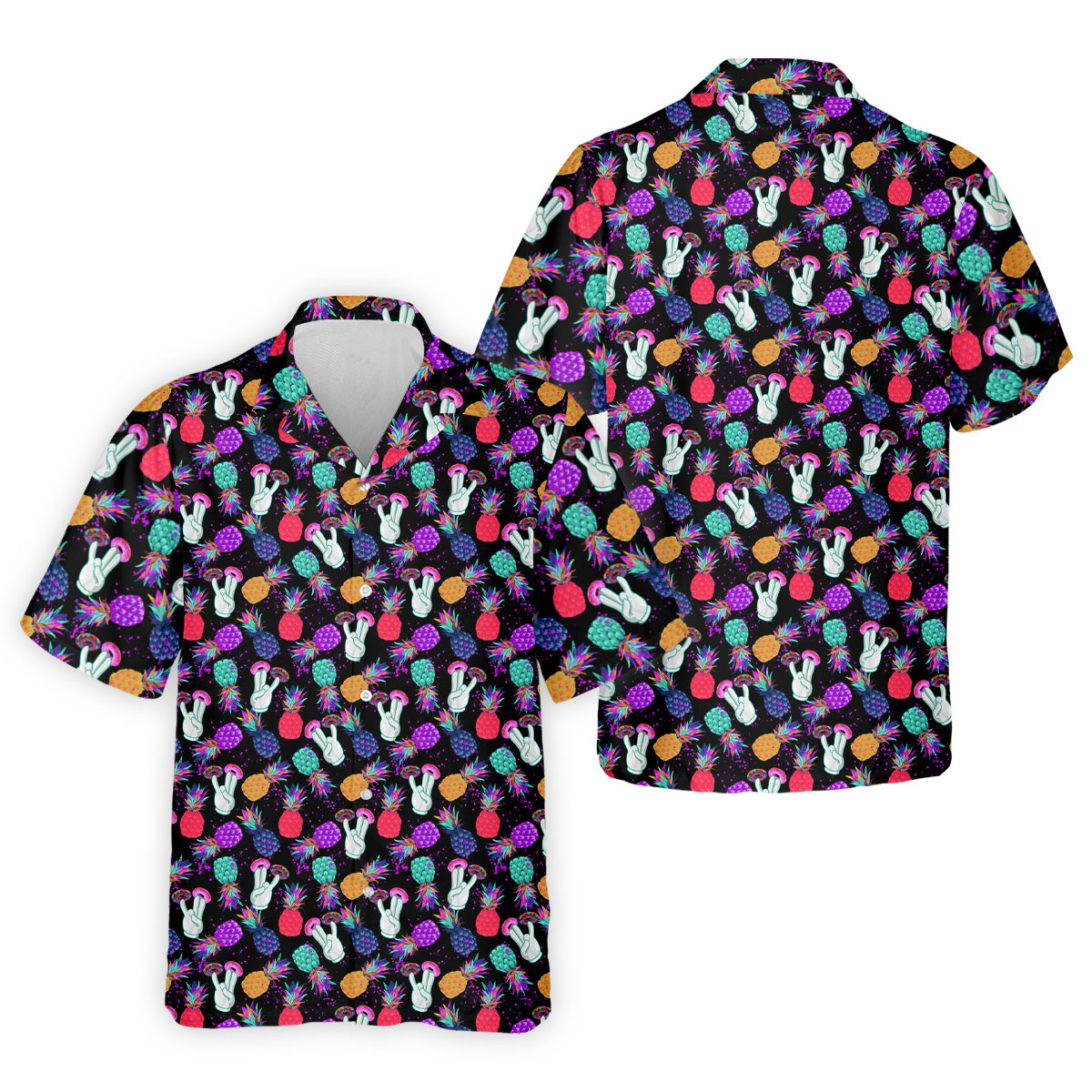 Hawaiian Pineapples Donut Finger Turquoise Orange Purple Fun Golf Shirts For Men, Polo ShirtFor Men