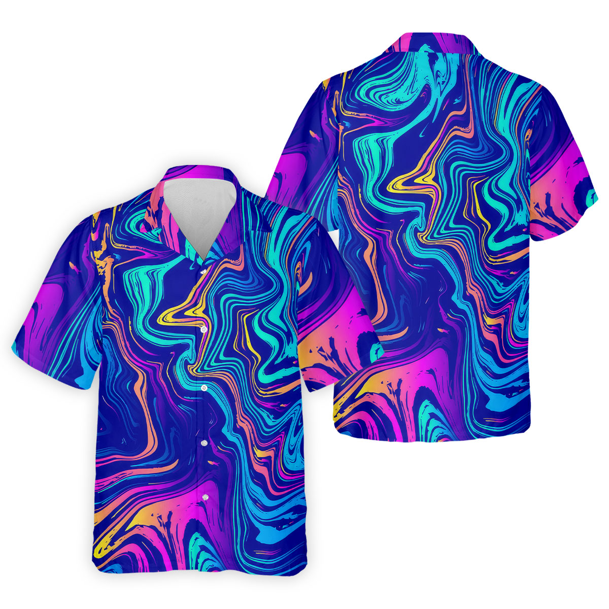 Vibrant Abstract Liquid Pattern Golf Shirt, Mens Polo Shirt, Performance Golf Shirt, Hawaiian Golf Shirt