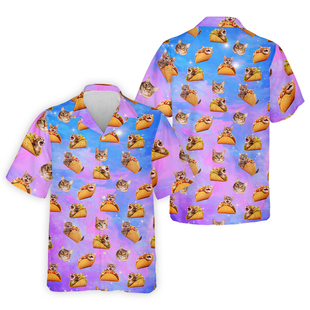 Funny Taco Cat Galaxy Pattern Golf Shirt, Mens Golf Apparel, Polo Shirts For Men