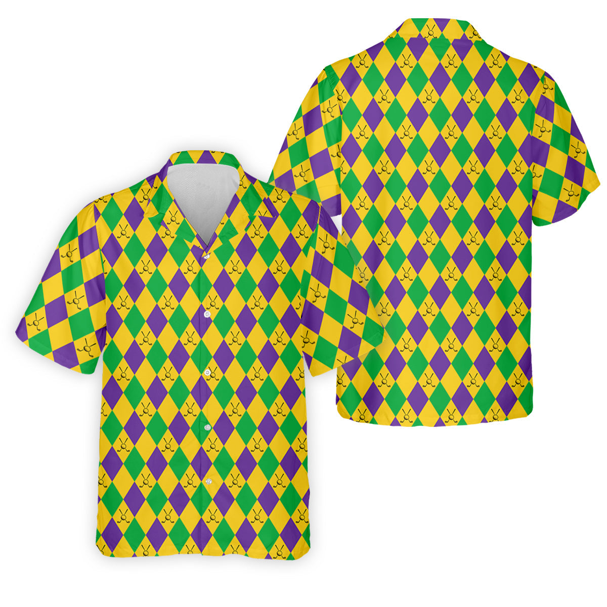 Green Gold Purple Argyle Pattern Mardi Gras Golf Shirt, Polo Shirt Men, Golf Shirts For Men