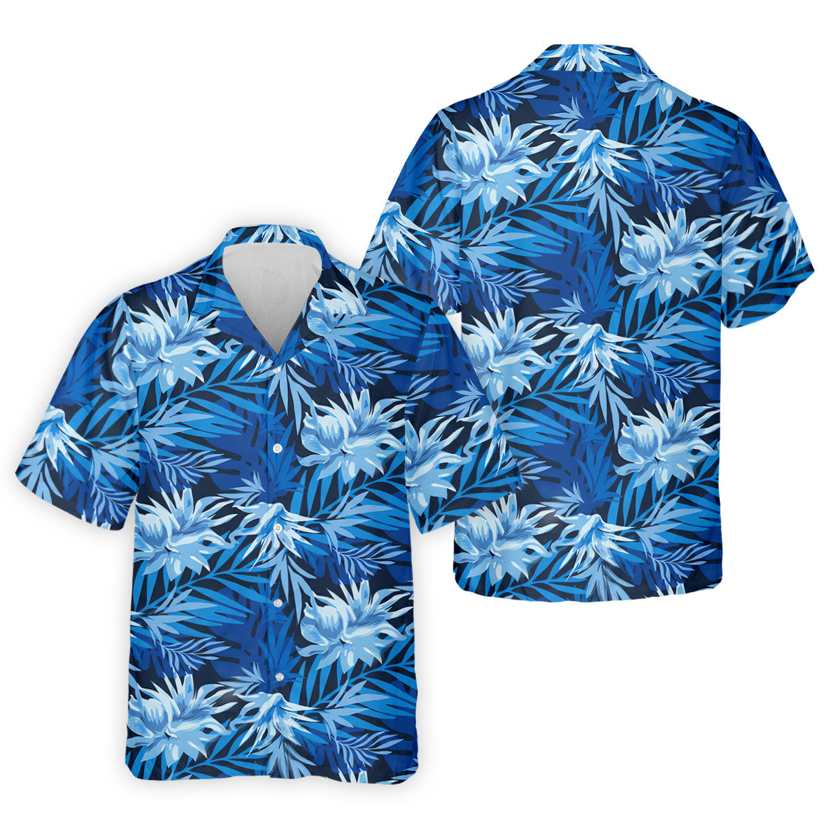 Blue Tropical Hibiscus Floral Golf Shirt, Mens Polo Shirts, Golf Apparel For Men