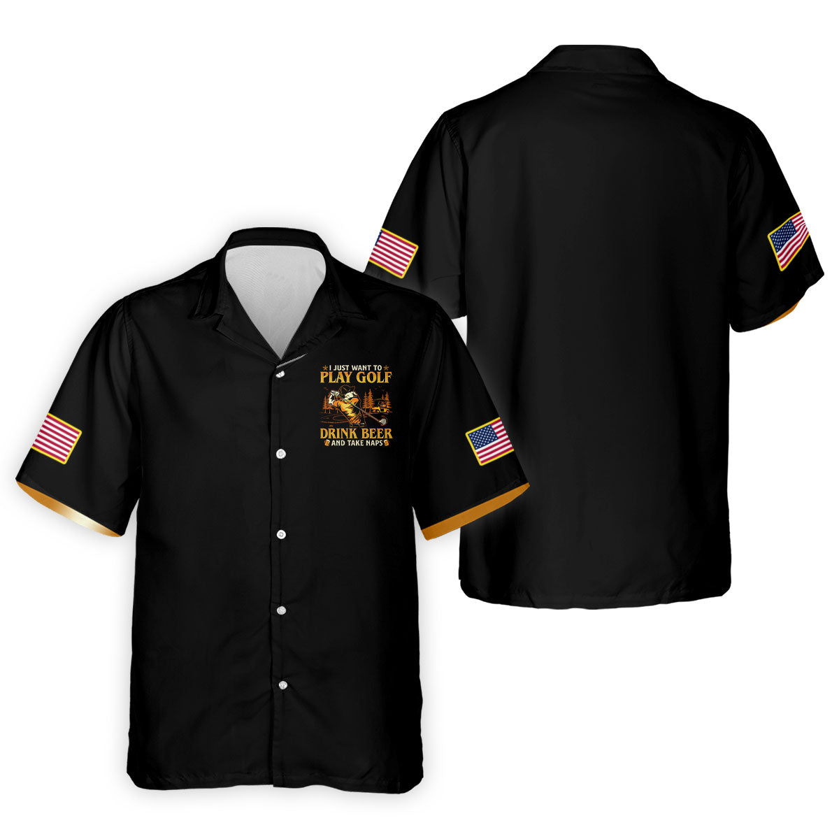 I Just Want To Play Golf Drink Beer And Take Naps Black Golf Shirt, Men's Funny Golf Shirts
