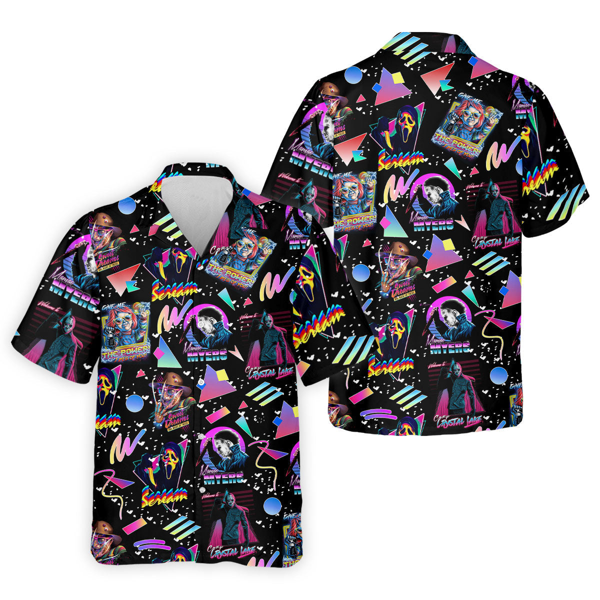 Retro Neon Horror Character Halloween Golf Shirt, Mens Golf Apparel, Hawaiian Golf Shirt