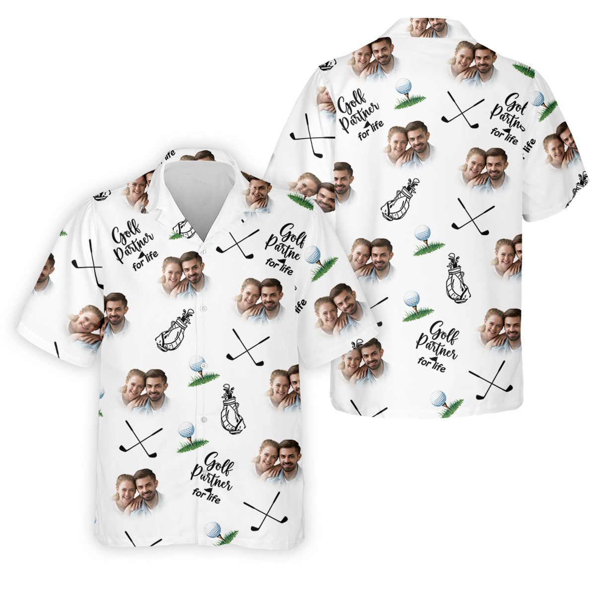 Golf Partner For Life Custom Photo White Golf Tops For Men, Valentines Golf Gift, Golf Gift For Men