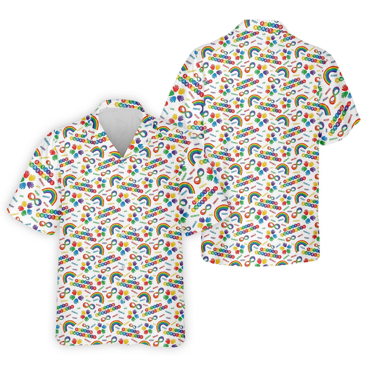 Autism Awareness Rainbow Pattern Colorful Handprints White Golf Shirt, Polo ShirtFor Men