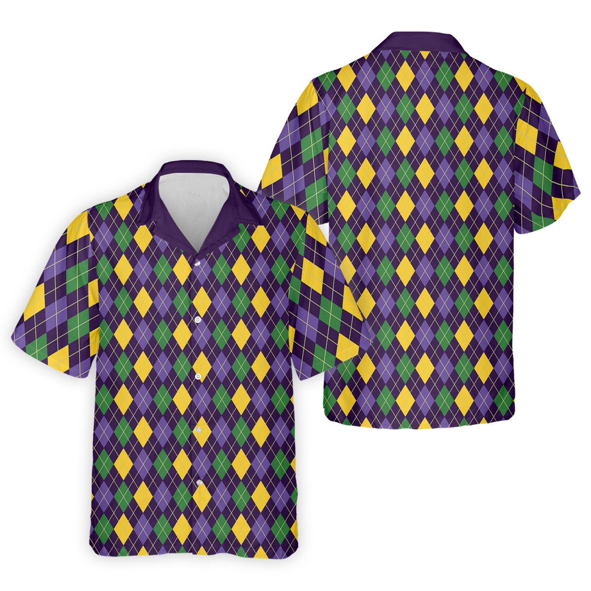 Green Purple Gold Argyle Pattern Mardi Gras Golf Shirt, Polo Shirt Men, Golf Shirts For Men