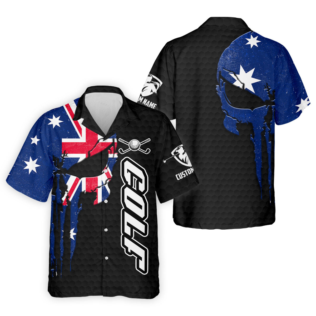 Cool Skull Golf Ball Pattern Australia Flag Print Black Golf Shirt, Polo Shirtor Men