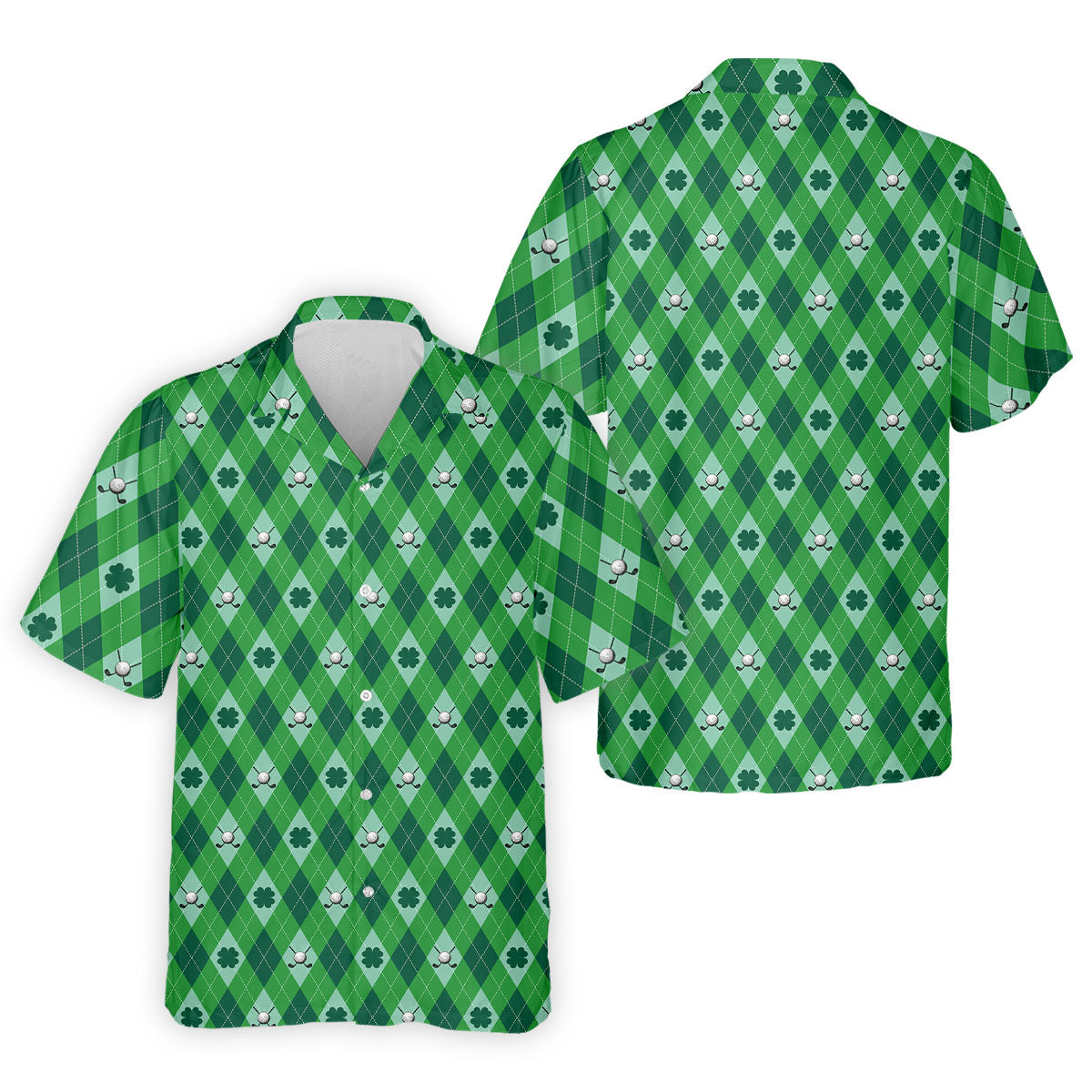 Lucky Four Leaf Clover Golf Ball Pattern Argyle Pattern St Patrick's Day Golf Shirt, Polo ShirtFor Men