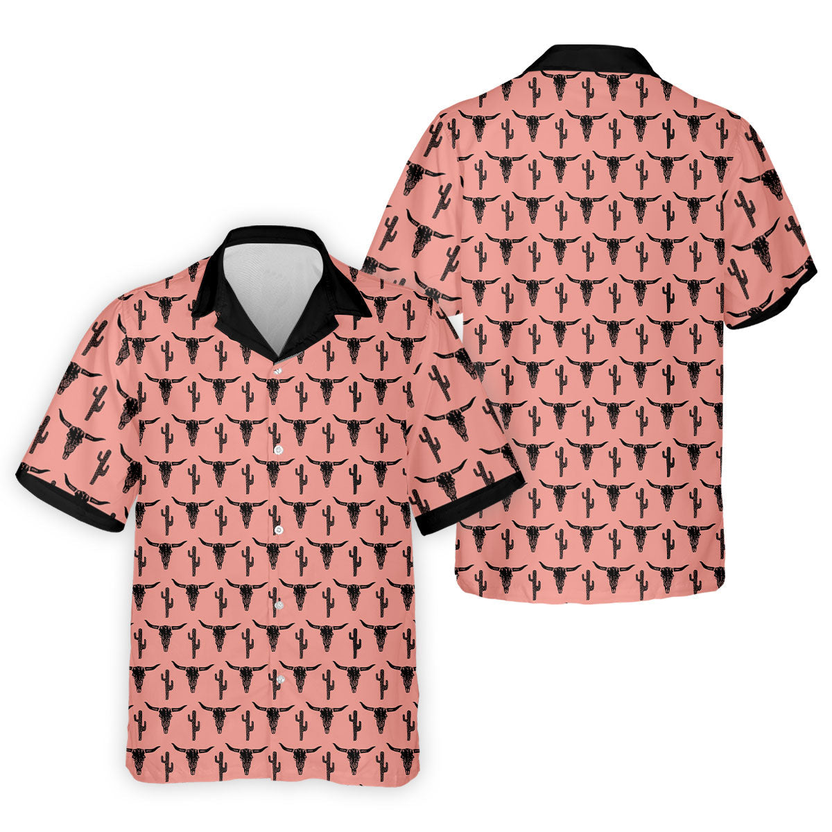 Longhorn Cow Skull Western Theme Peach Pink Golf Tops For Men, Polo Shirtor Men, Golf Shirts For Men