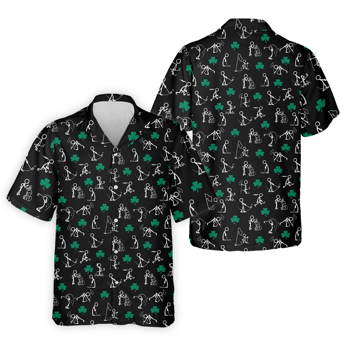 Stick Figure Golf Pose St Patrick's Day Shamrock Black Golf Shirt, Polo ShirtFor Men, Golf Shirts For Men