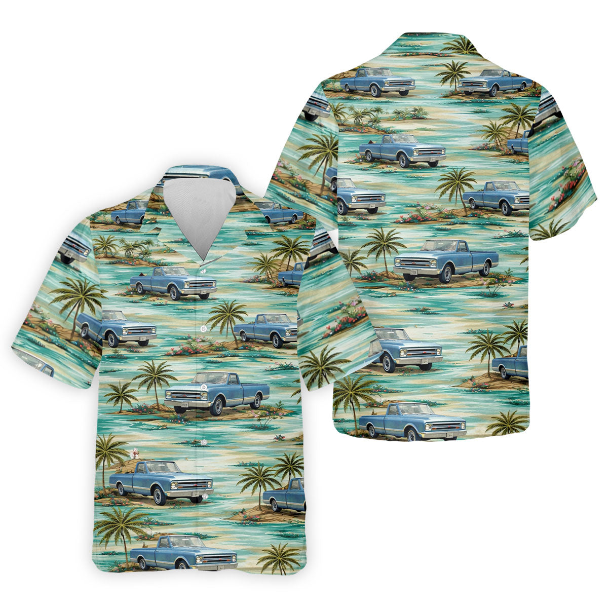 Personalized Truck Golf Shirt, Custom Vehicle Tropical Pattern, Golf Shirt For Men