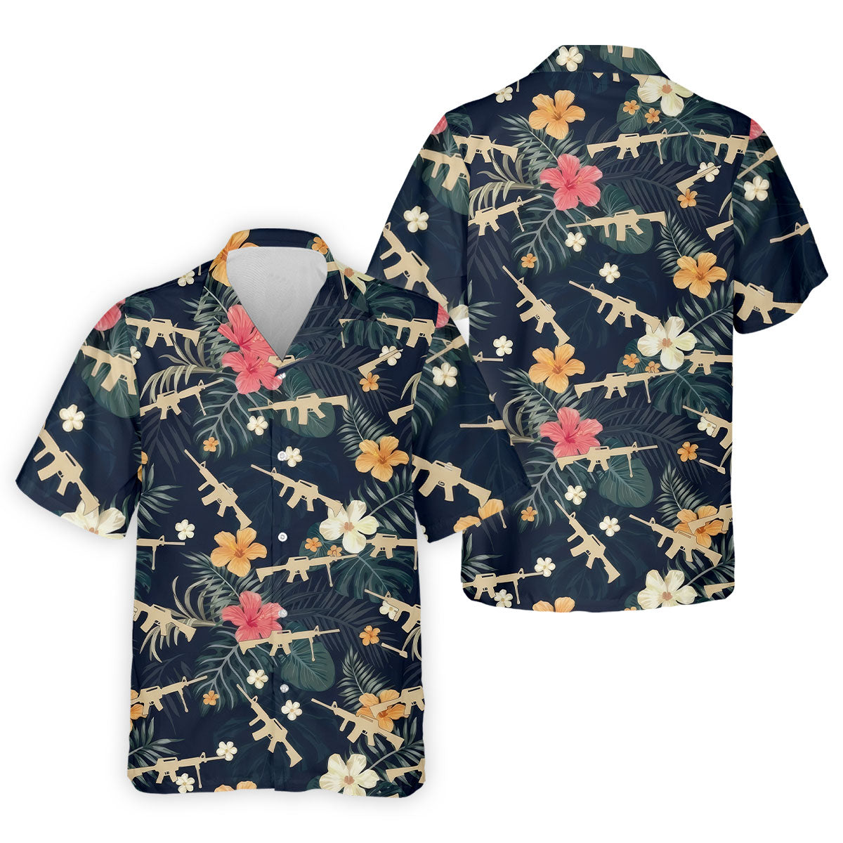 Colorful Hibiscus With Army Theme Golf Shirts For Men, Polo ShirtFor Men, Golfing Apparel