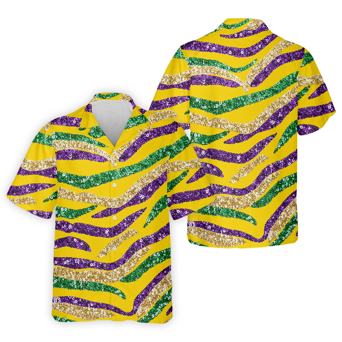 Purple Green Gold Sequin Pattern Yellow Golf Shirt, Mardi Gras Golf Shirt, Polo ShirtFor Men