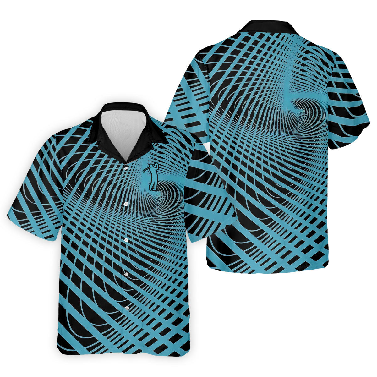 Swirling Vortex Black And Light Blue Golf Shirts For Men, Polo ShirtFor Men, Golfing Apparel
