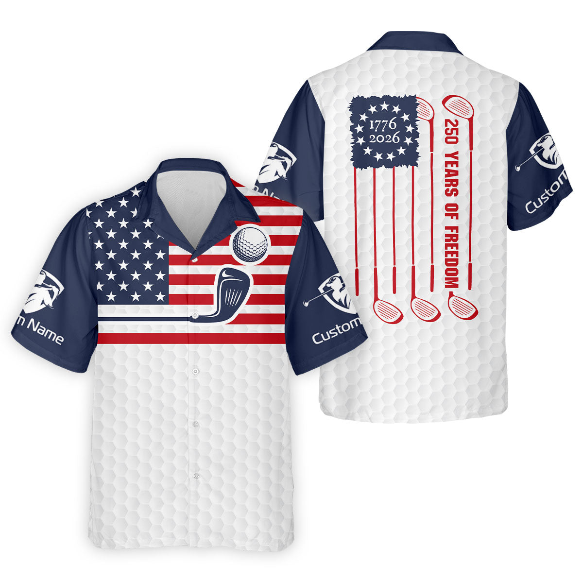250 Years Of Freedom Golf Ball Pattern Golf Tops For Men, Patriotic 4th Of July Golf Shirts For Men