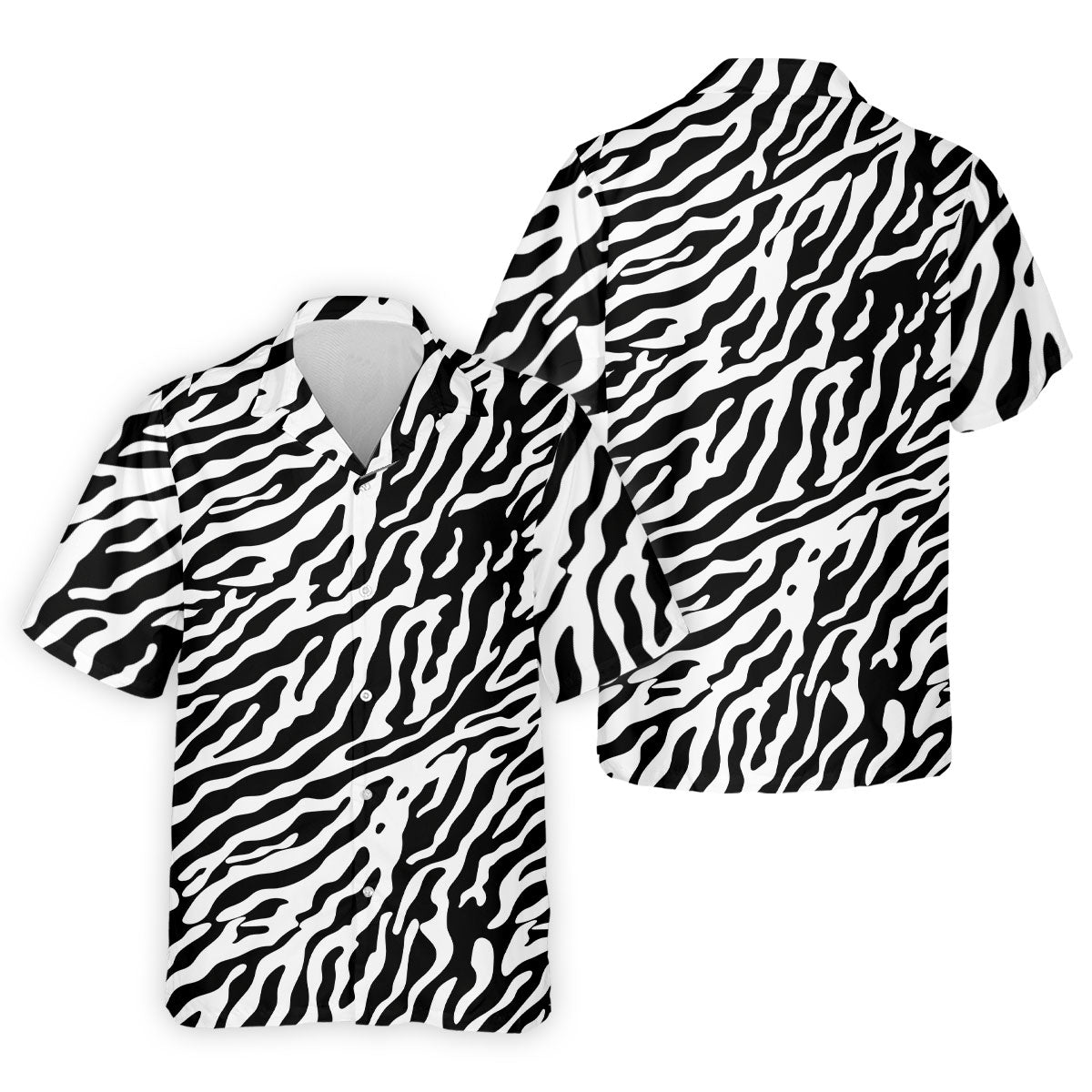Zebra Print Golf Shirt, Black White Animal Pattern Men's Golf Polo, Polo Shirts For Men