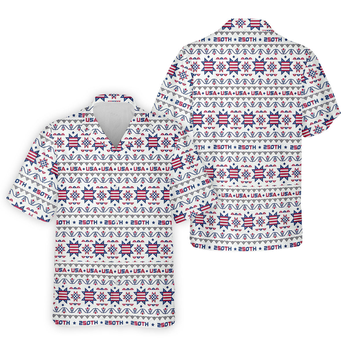 Red White Blue Ohio Star Quilt Pattern 4th Of July Golf Shirts For Men, 250th Anniversary Patriotic Golf Shirt