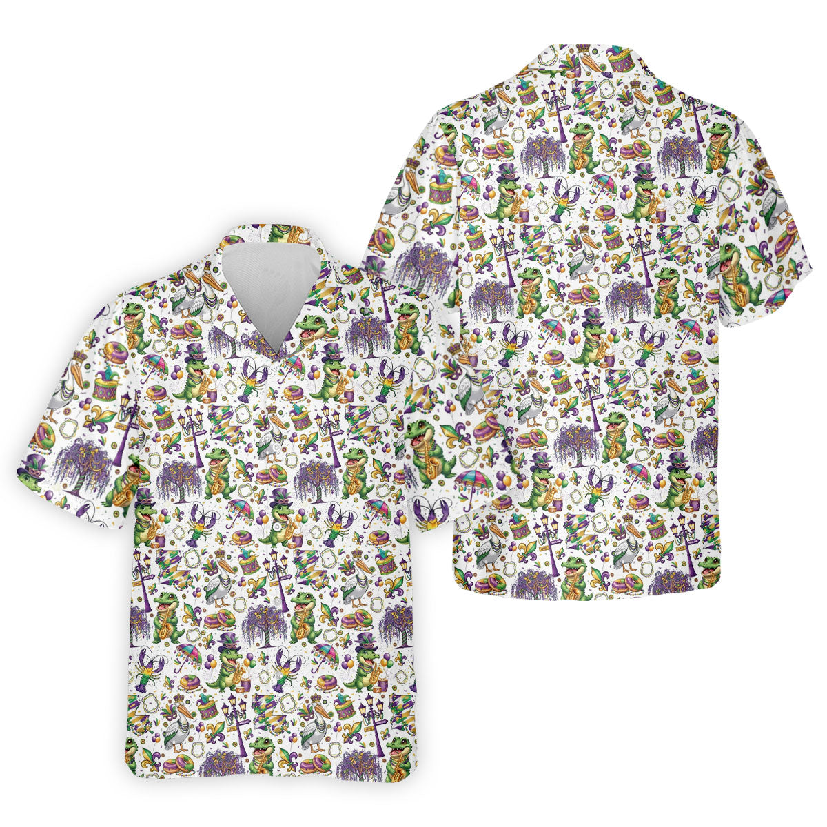 Mardi Gras Fleur De Lis Animal Band White Golf Shirt, Golf Tops For Men, Polo Shirt Men