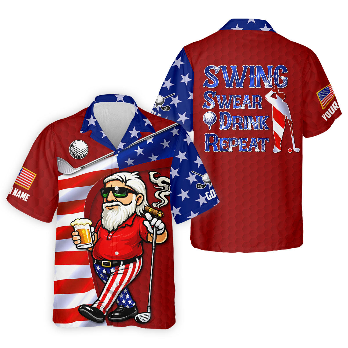 Swing Swear Drink Repeat Golf And Beer Patriotic Man 4th Of July Red Golf Shirt, 250 Years Golf Shirts For Men