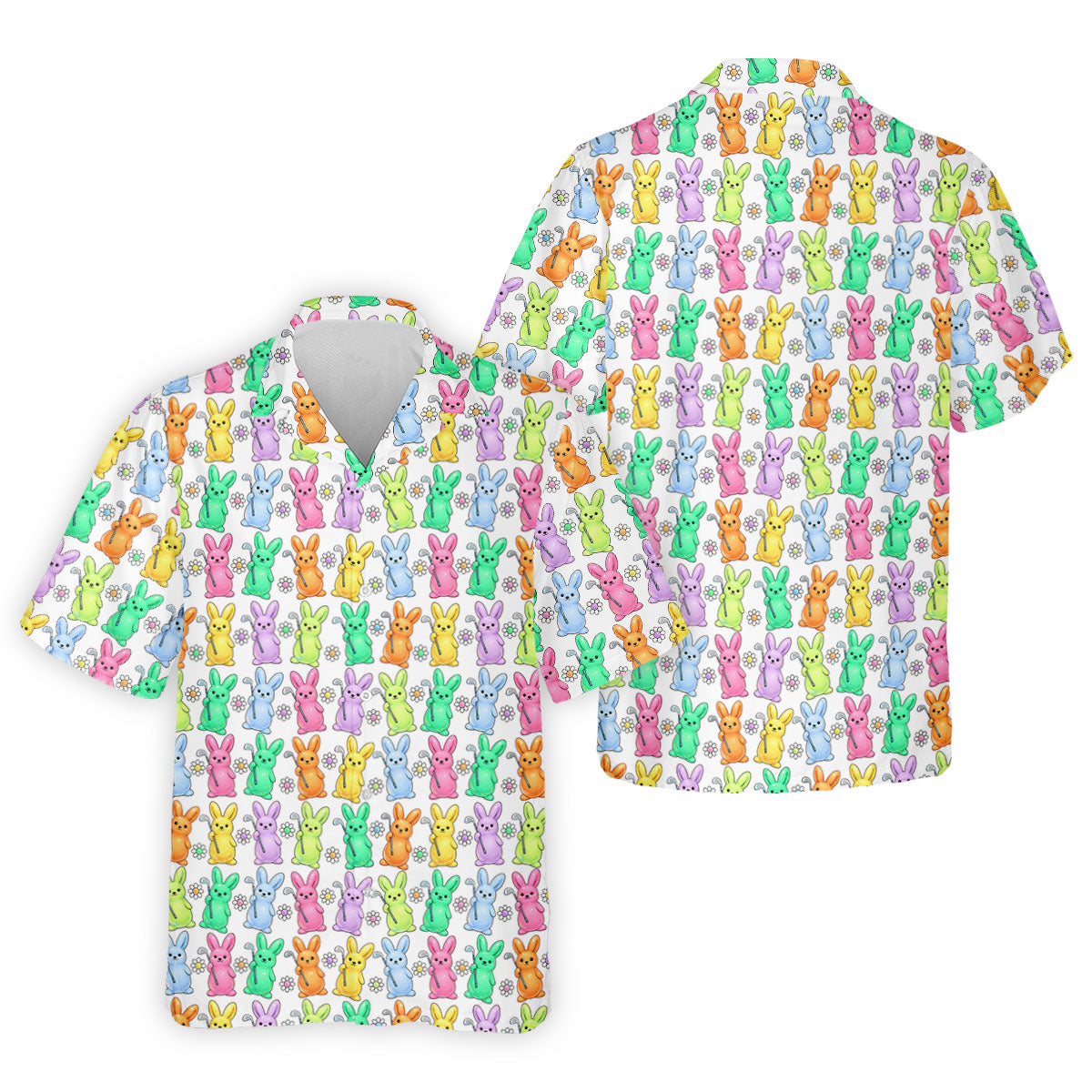 Colorful Easter Bunny White Golf Shirt, Cute Golf Outfit, Golf Shirts For Men, Golf Gift For Men